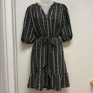 THML Geometric Print Tie-Waist Dress | Boho Chic Flutter Hem